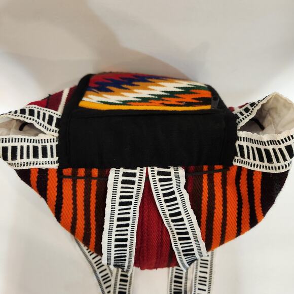 Peruvian Wool Red Black Aztec Print Lined Backpack Boho Hippie Retro Western - Picture 4 of 12